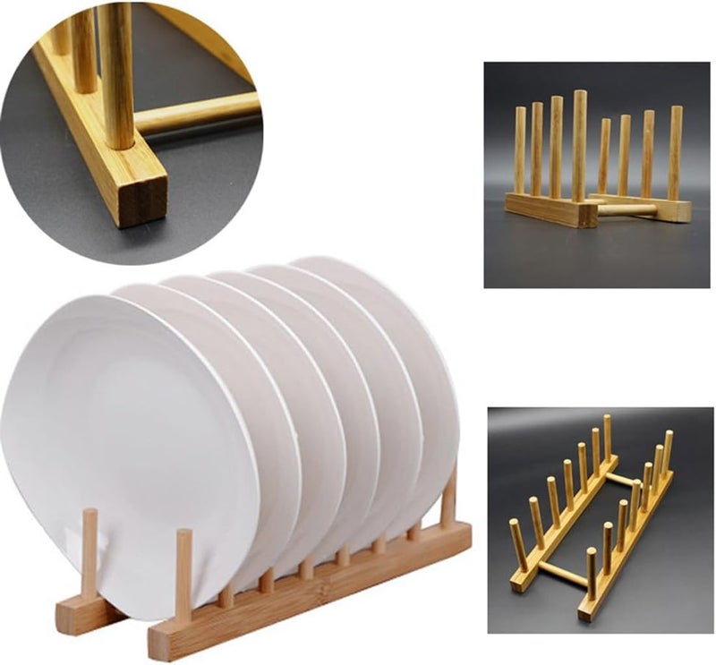 YWSHF Bamboo Wooden Dish Rack Dishes Drainboard Drying Drainer Storage Holder Stand Kitchen Cabinet Organizer for Dish/Plate/Bowl/Cup/Pot Lid/Book - Image 5